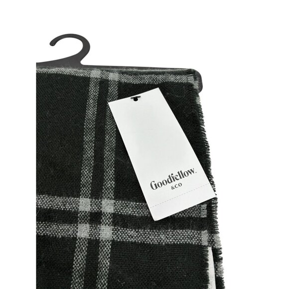 Goodfellow & Co Mens Black Gray Plaid One Size Acrylic Scarf - Picture 2 of 4